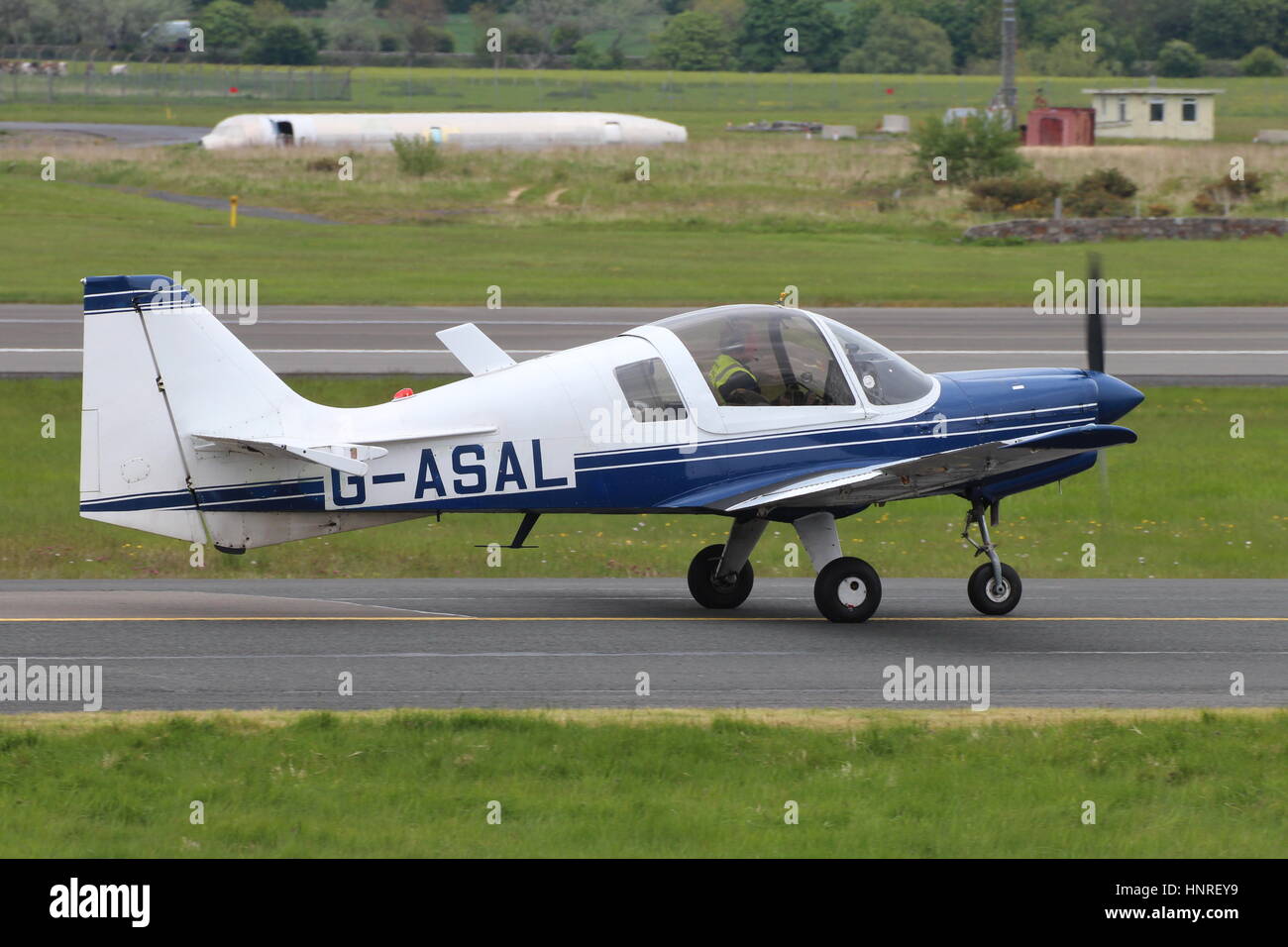 G-ASAL, a Scottish Aviation SA.120-124 Bulldog, the former company demonstrator for British Aerospace, at Prestwick International Airport in Ayrshire. Stock Photo