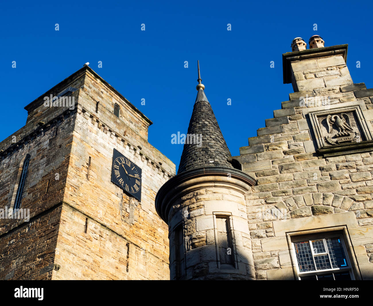 Clock Tower at Kirkcaldy Old Kirk and Building on Kirk Wynd Kirkcaldy Fife Scotland Stock Photo