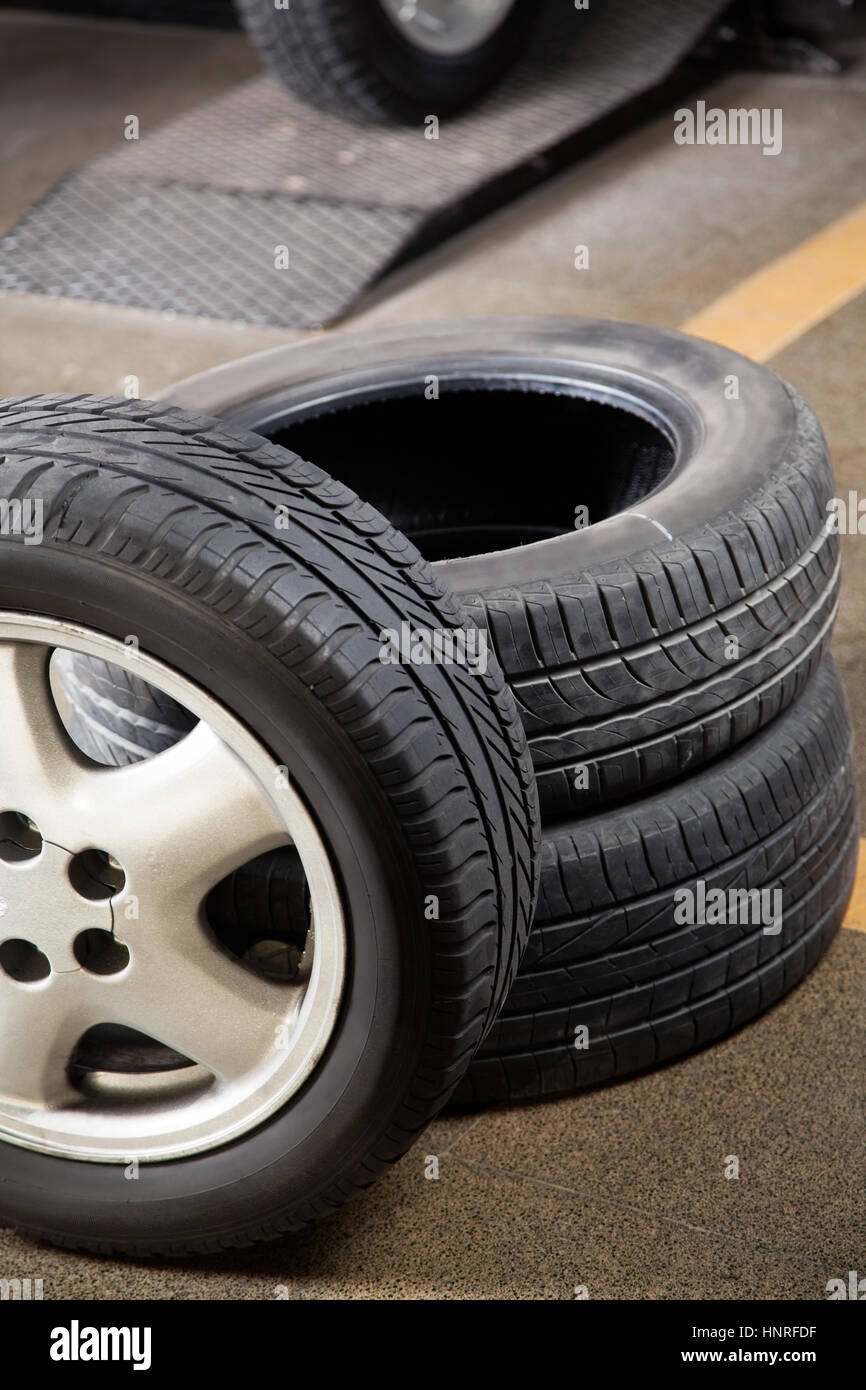 Rubber Tires At Repair Shop Stock Photo Alamy