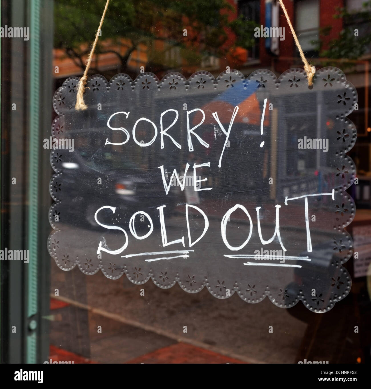 SORRY. WE SOLD OUT sign. Popular bakery. Stock Photo