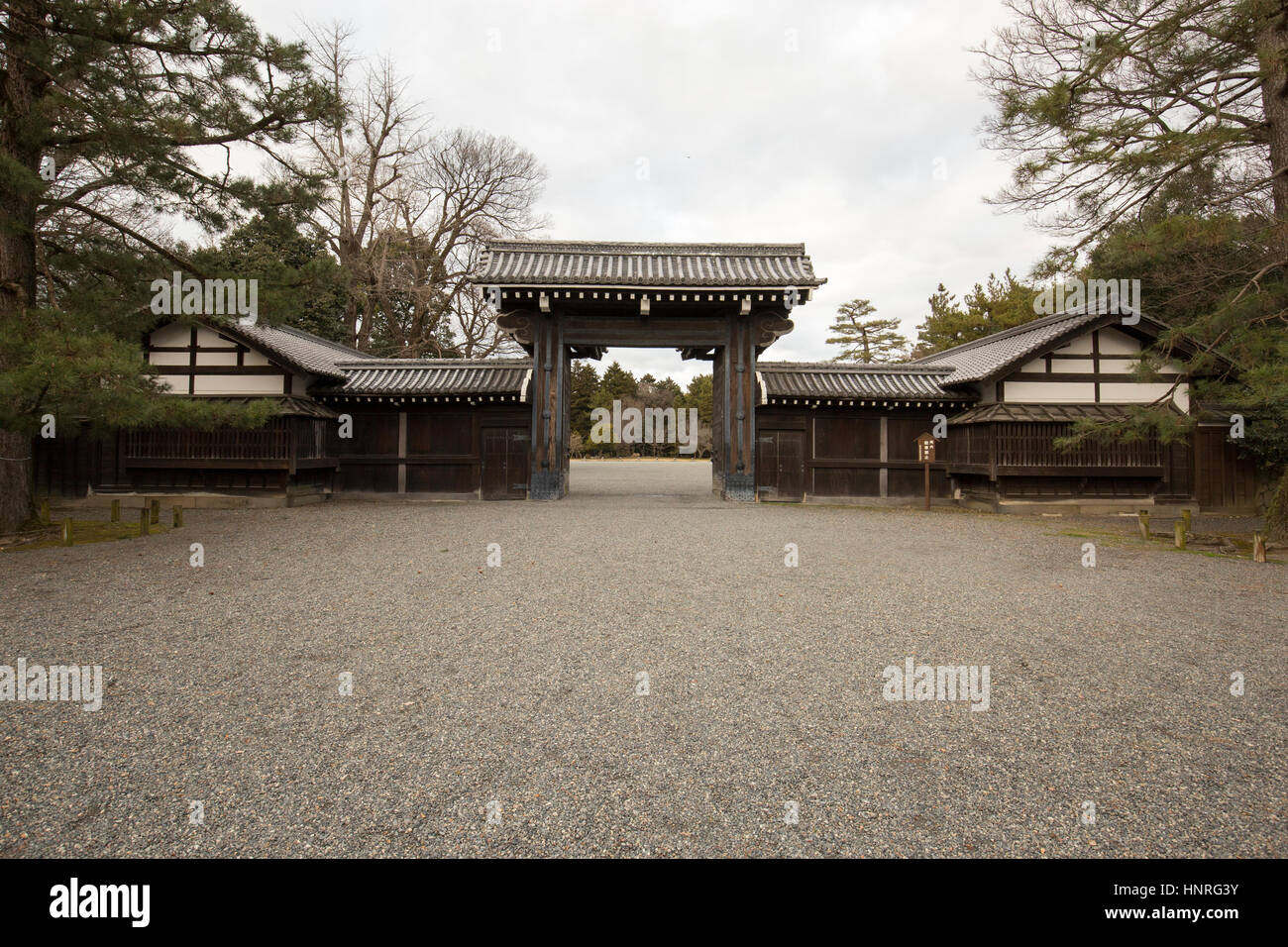 Wooden gate to the Imperial Palace Park .  Kyoto , Japan Stock Photo