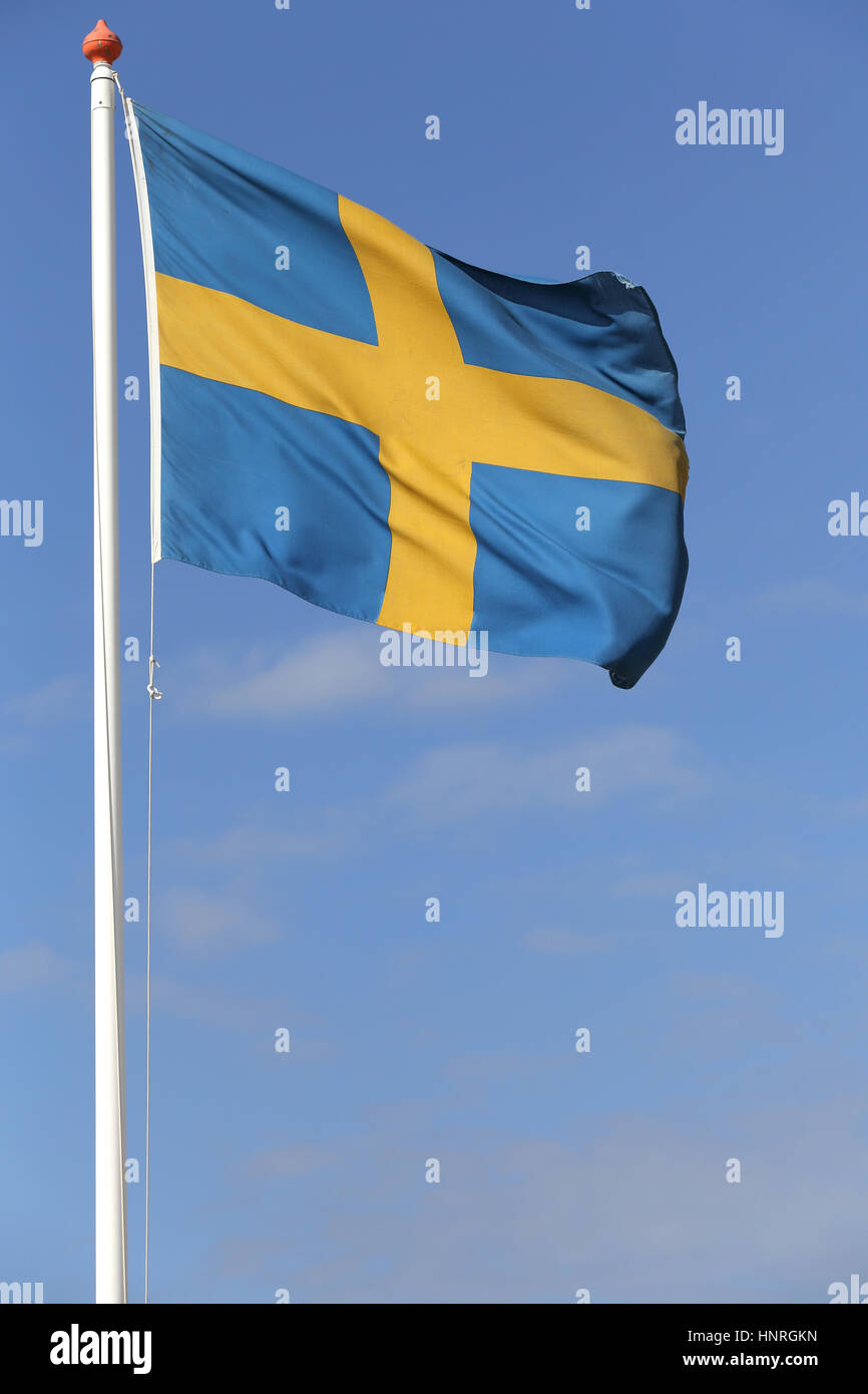 Swedish flag flying in the wind Stock Photo