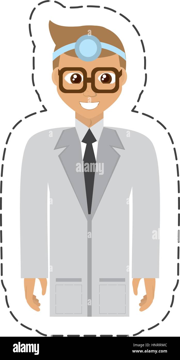 cartoon doctor wearing head mirror with glasses vector illustration eps