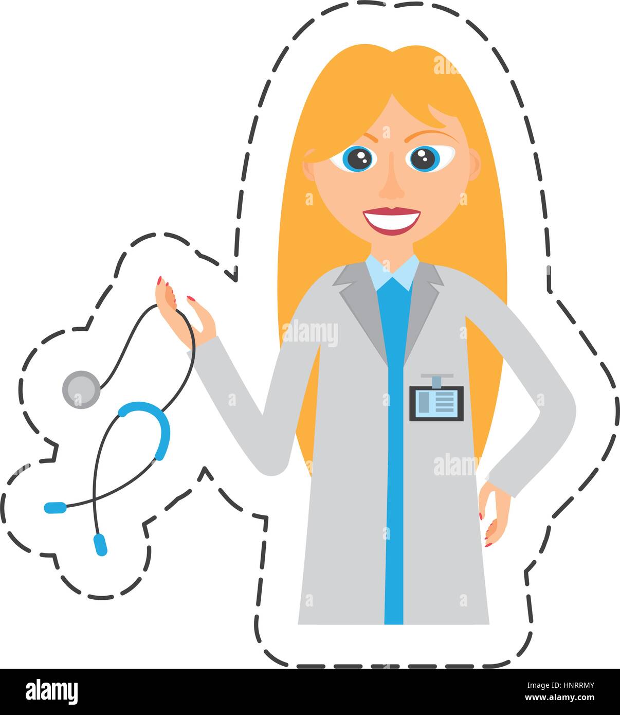 cartoon blonde doctor woman holding stethoscope vector illustration eps