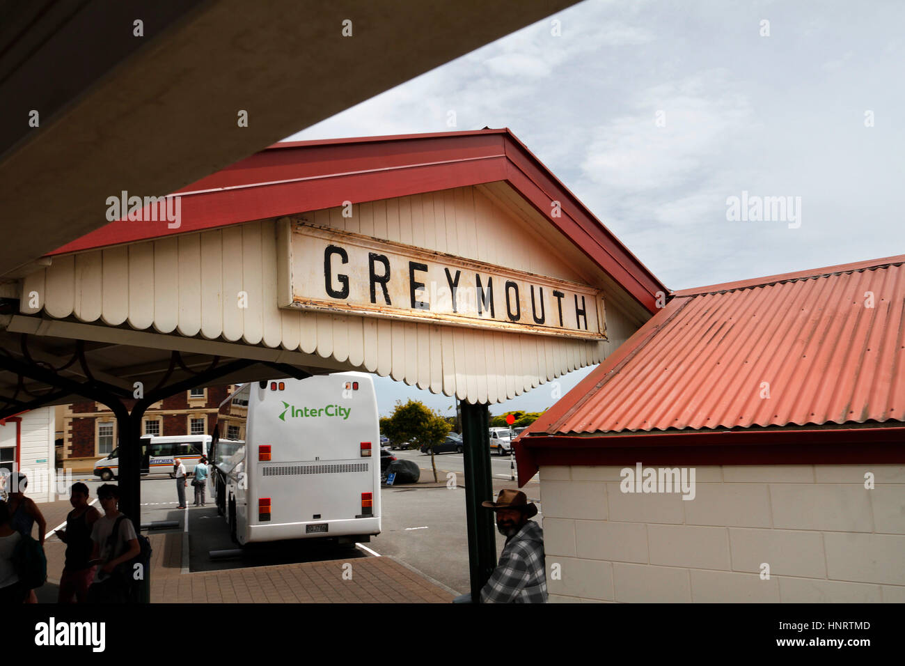 TranzAlpine train station at Greymouth in New Zealand Stock Photo