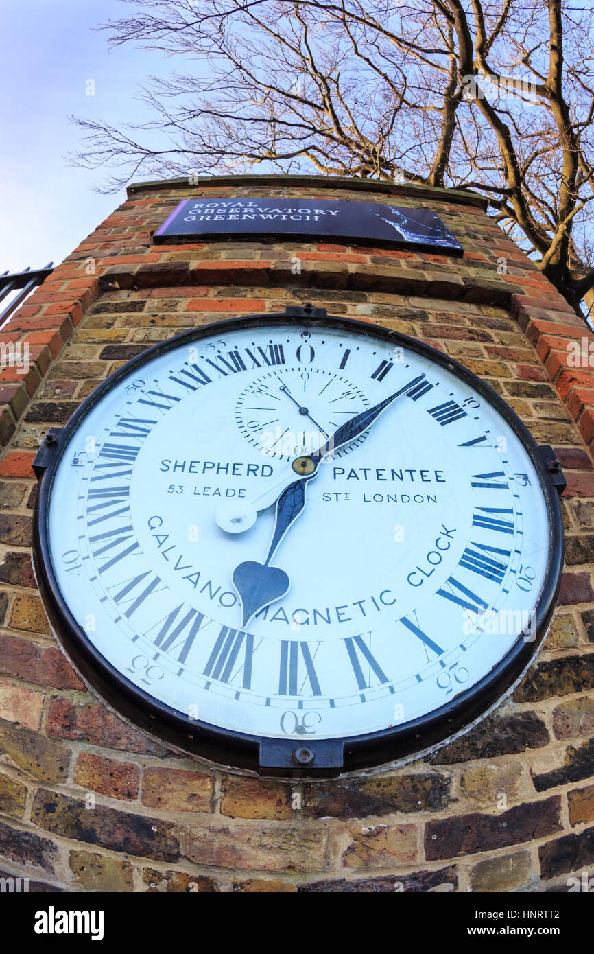 The Shepherd Gate Clock outside the Royal Greenwich Observatory  in Greenwich, London Stock Photo