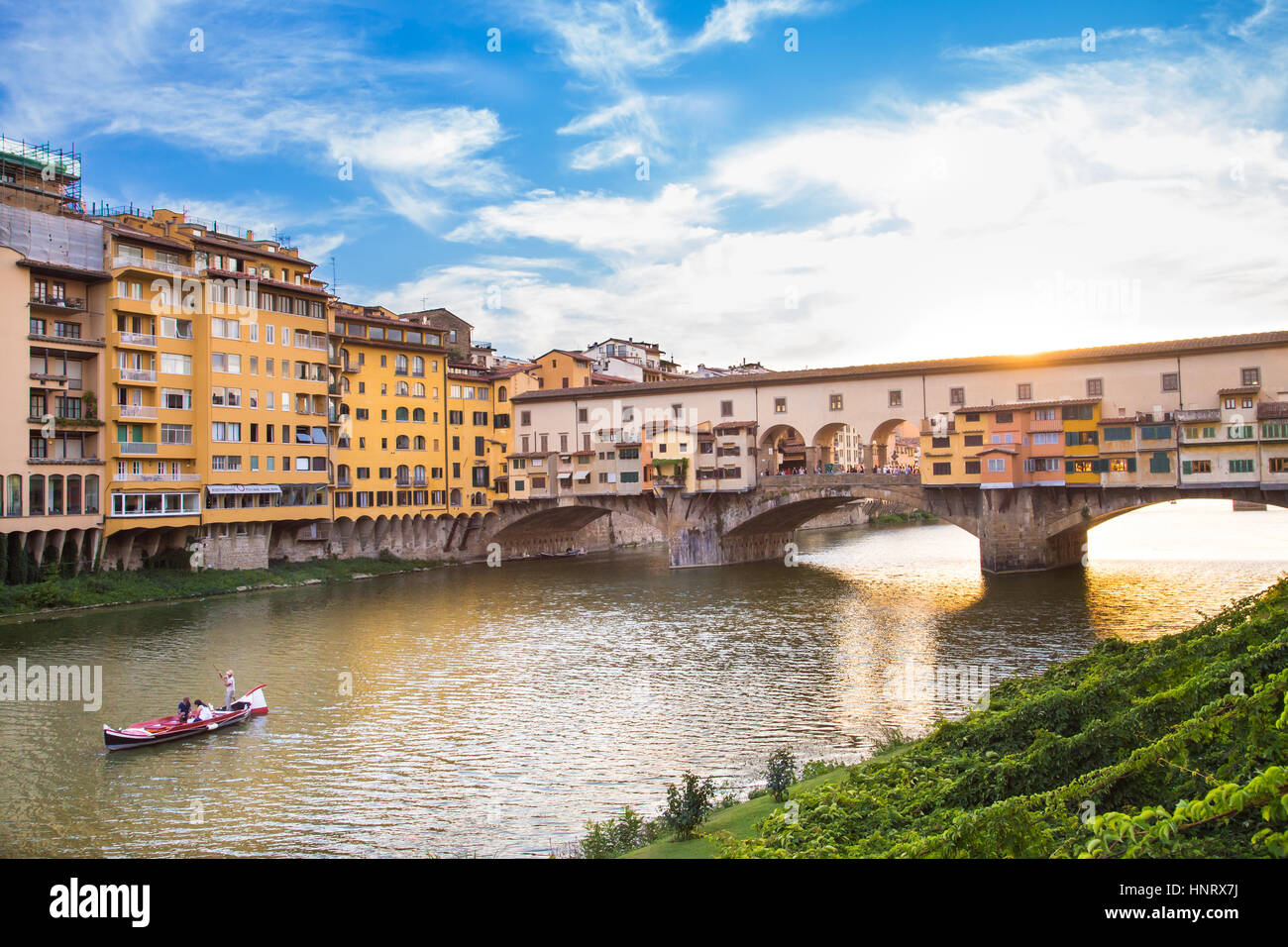 View of Ponte Vecchio during sunset - Florence Stock Photo
