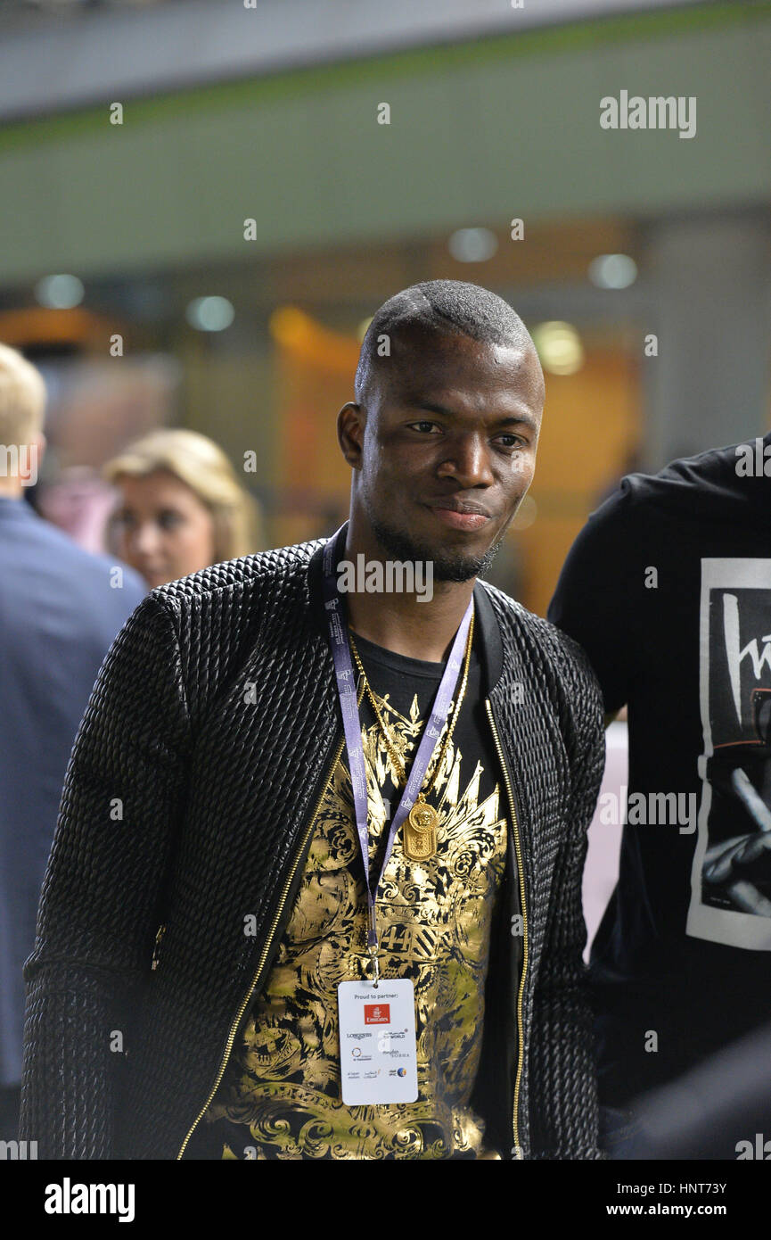 DUBAI, UAE, 16th February 2017. Members of the Everton Football Club in attendance at the Dubai Racing Carnival .  Seen here is Enner Valencia posing for images Stock Photo