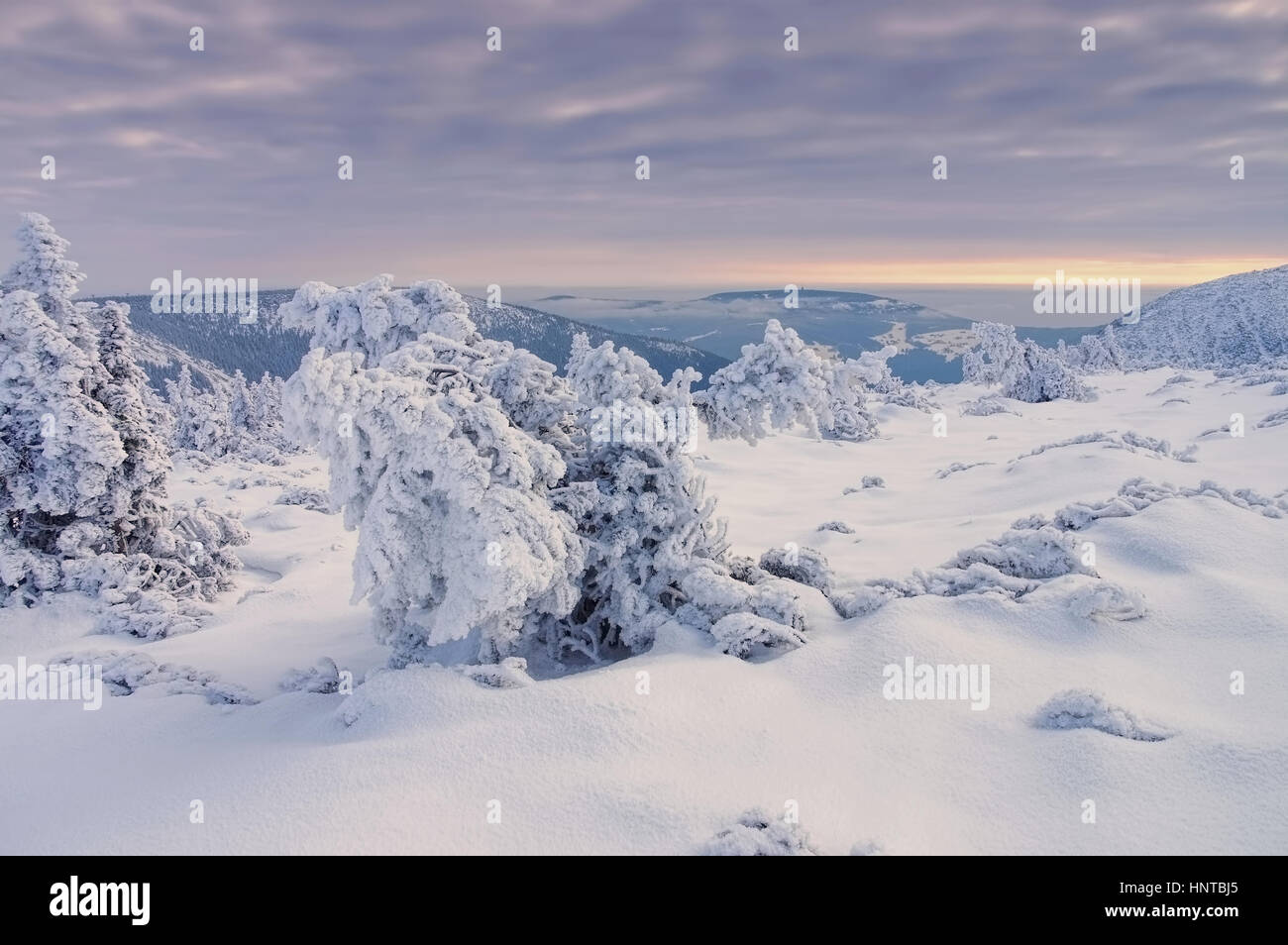 Riesengebirge im Winter - Giant Mountains in snowy winter Stock Photo