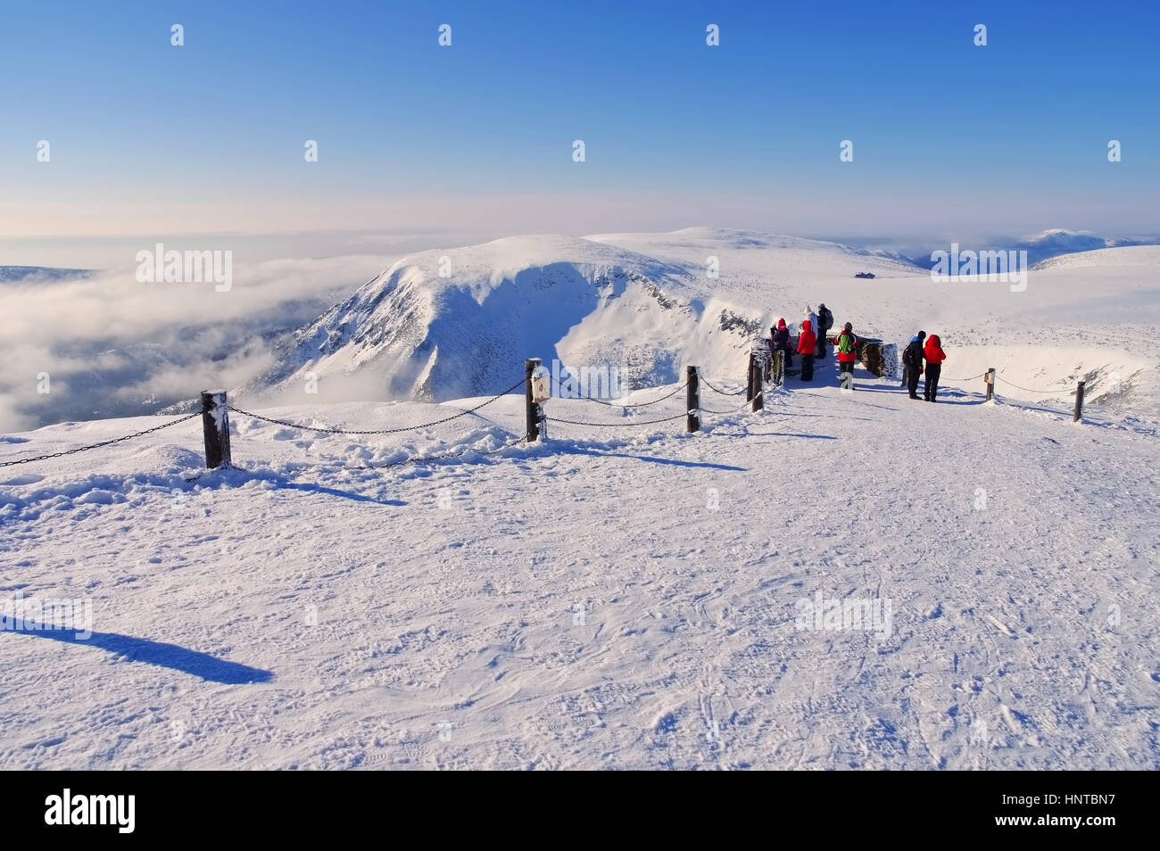 Schneekoppe Aussicht im Winter - view from mountain Sniezka in winter, Giant Mountains Stock Photo