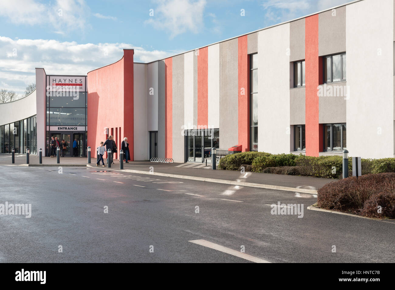 Visitors leaving the main building of the Haynes international motor