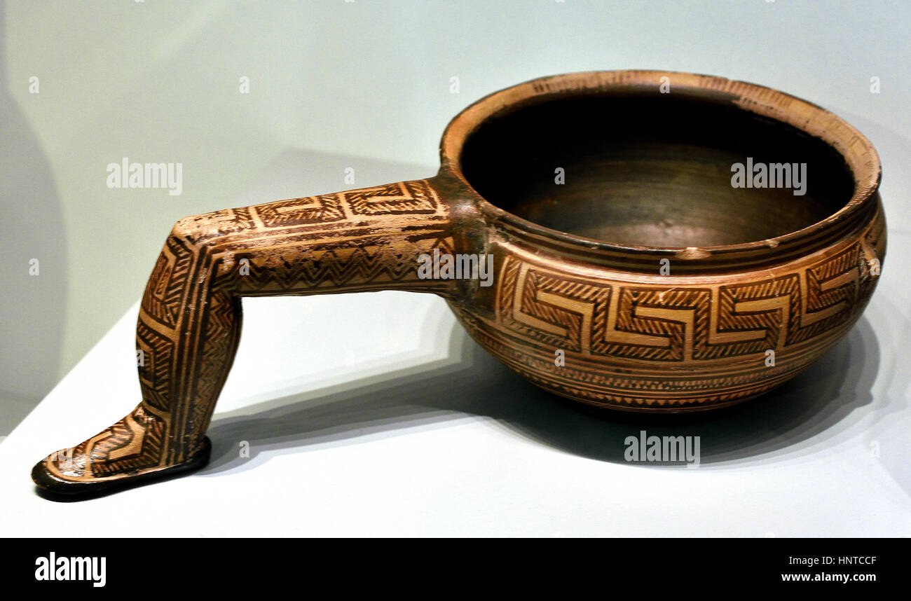 Bowl with Leg Shaped Handle 850 BC Attica  Greek,Greece. Stock Photo
