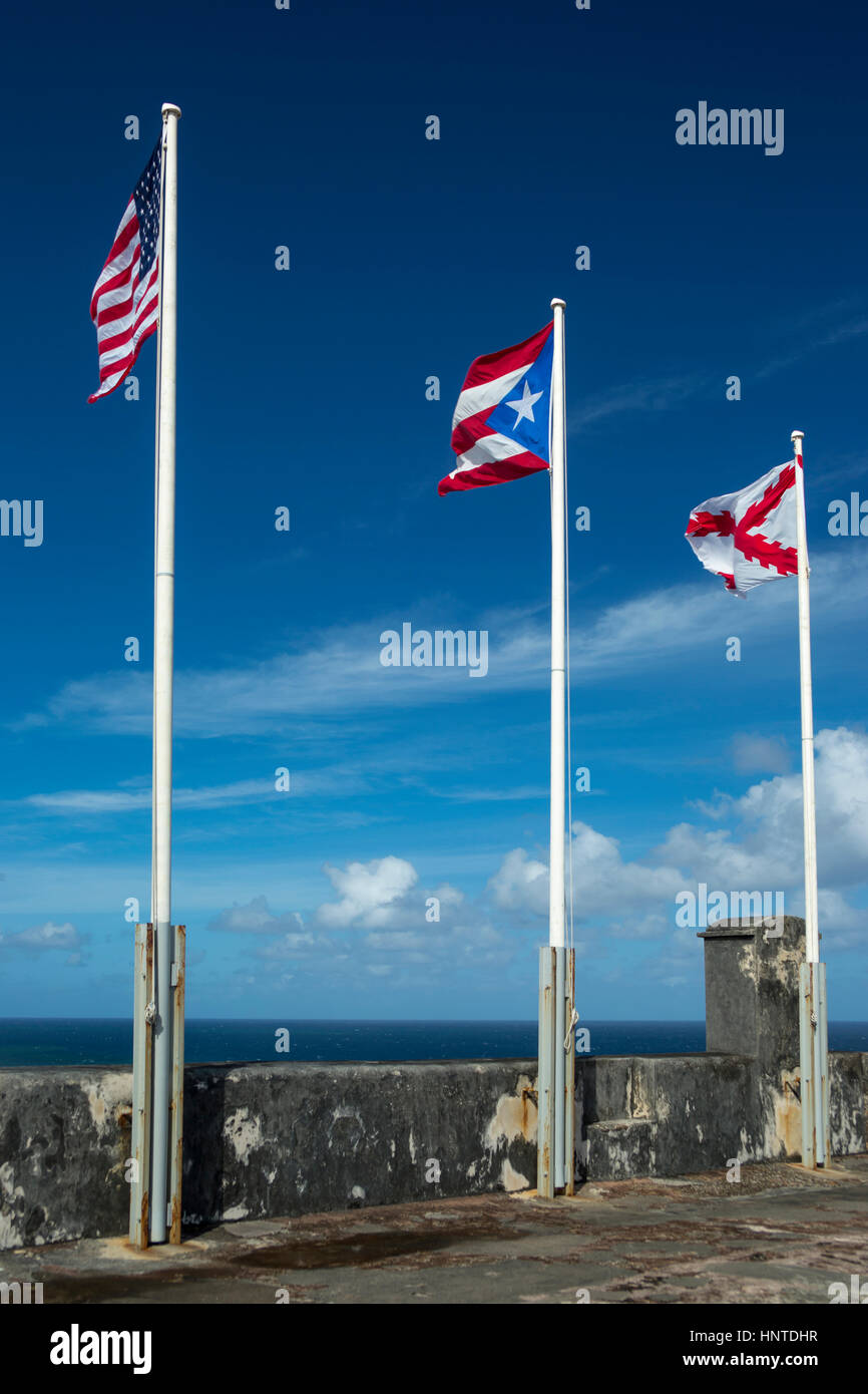 UNITED STATES PUERTO RICAN SPANISH EMPIRE FLAGS COURTYARD CASTILLO SAN