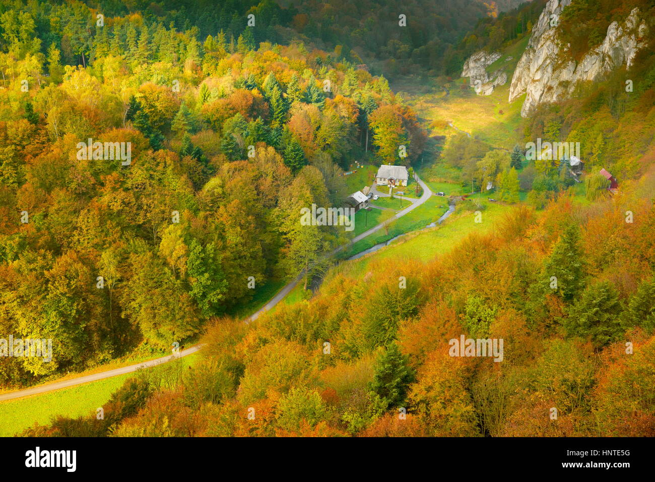 Jura Mountains autumn landscape, Pradnik Valley, Poland, Europe Stock Photo