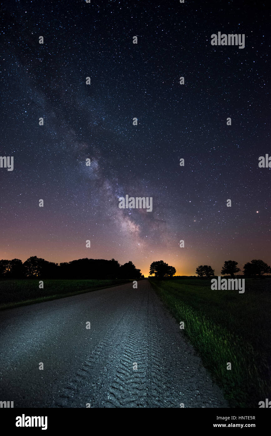 The milky Way Galaxy low in the Minnesota sky. Stock Photo