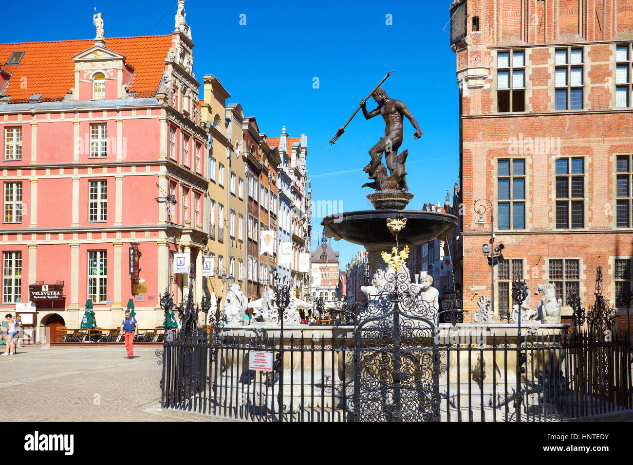 Gdansk Old Town, the Neptune fountain, Pomerania, Poland Stock Photo