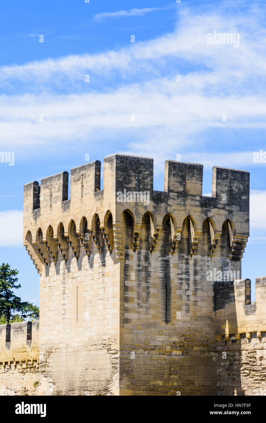 Defensive tower, part of the southern section ramparts of the medieval walled city of Avignon, France Stock Photo