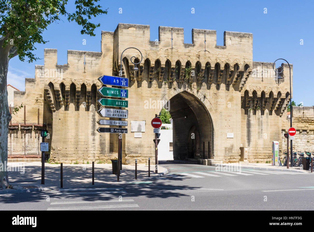 Gateway to the medieval walled city of Avignon at Porte Saint Roch, Avignon, France Stock Photo