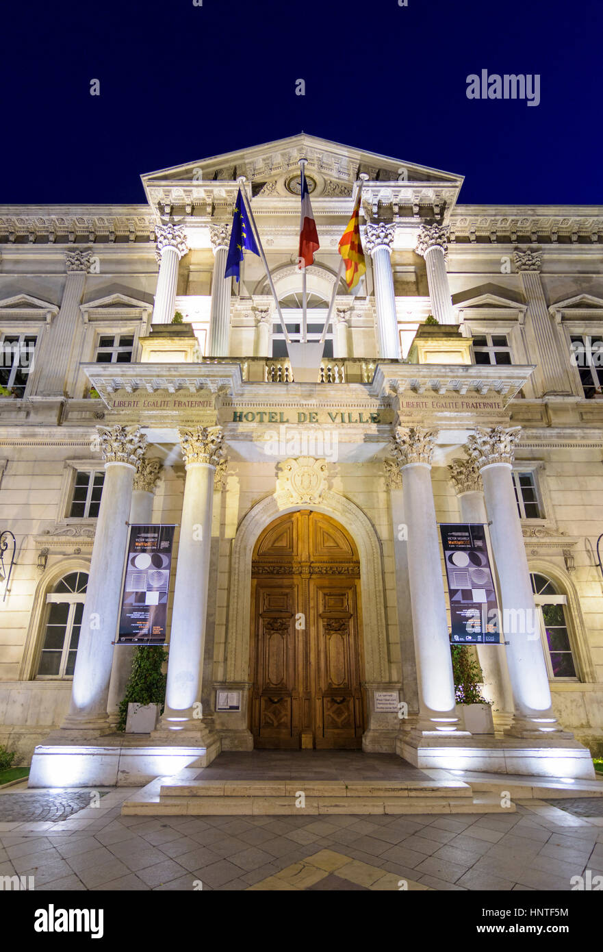 Night Facade Of The Hotel De Ville Place De Lhorloge - 