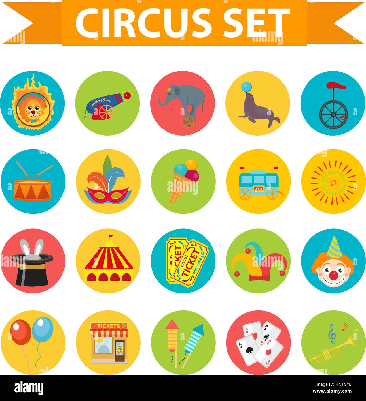Circus icon set, flat, cartoon style. Set isolated on a white ...