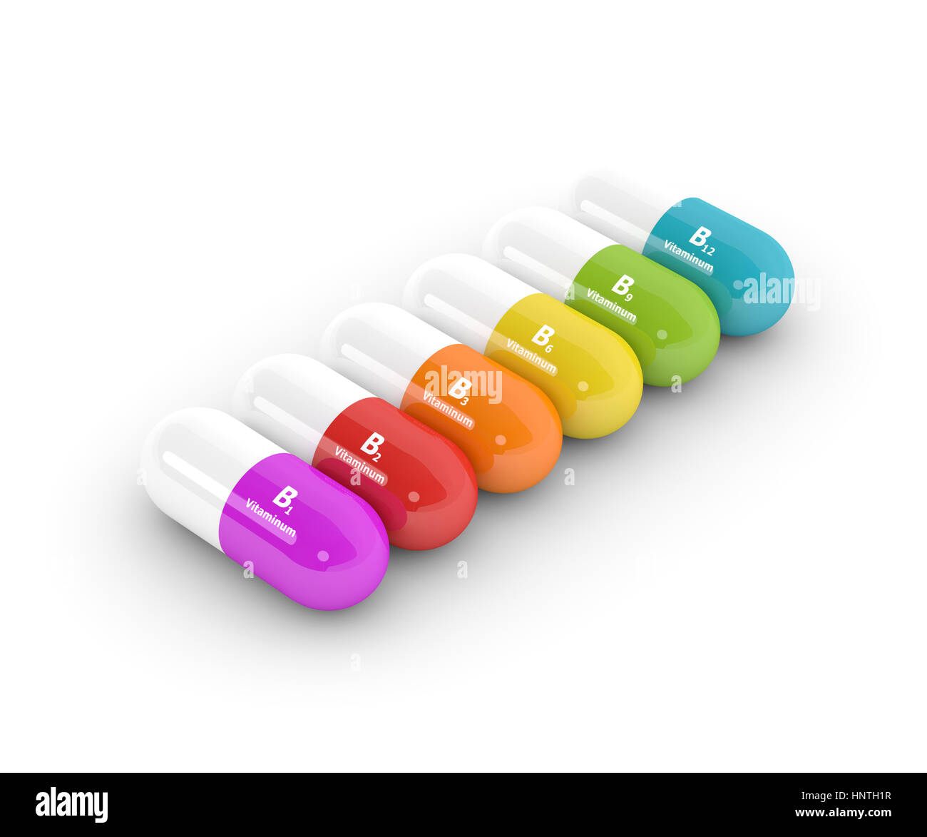 3d rendering of group B vitamin pills over white background Stock Photo