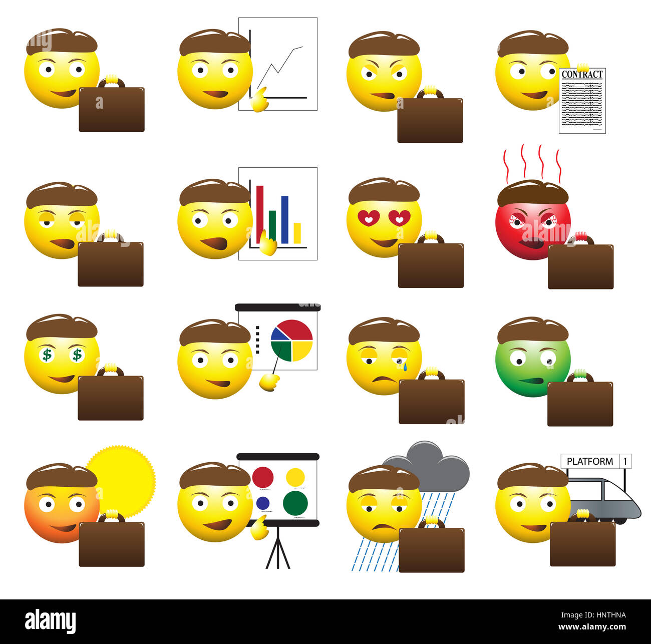 Business man emoticons selection isolated on a white background Stock ...