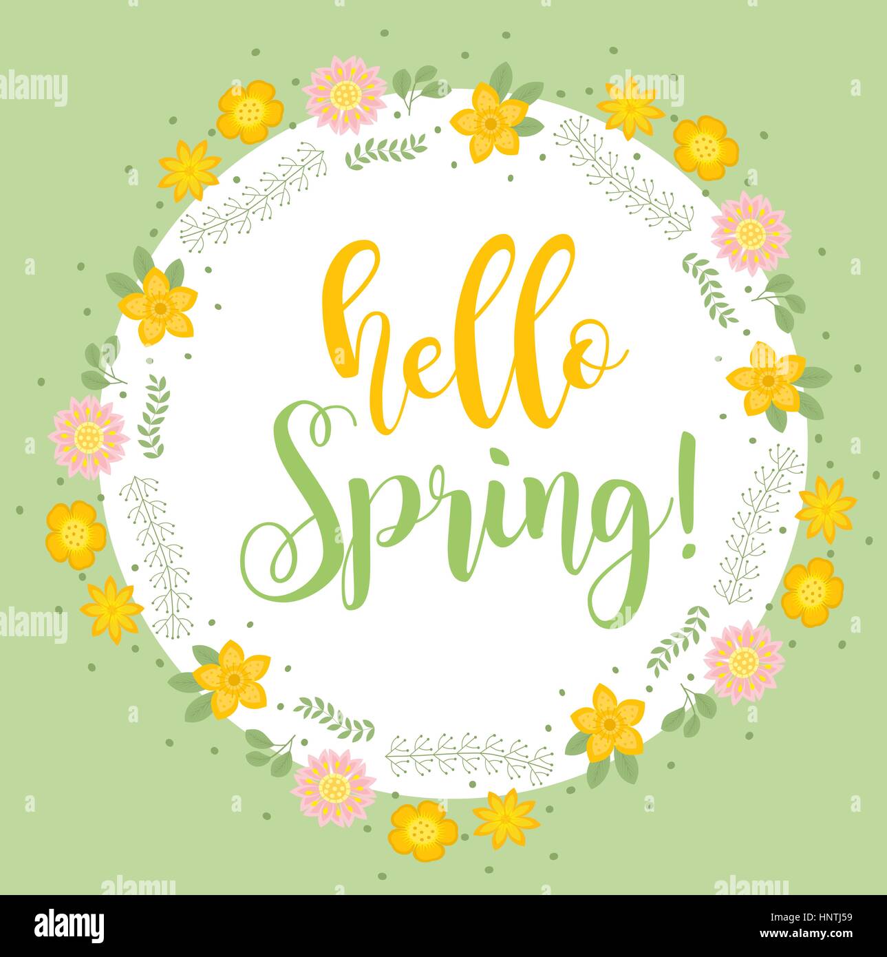 Hello Spring floral frame for text, isolated on white background ...