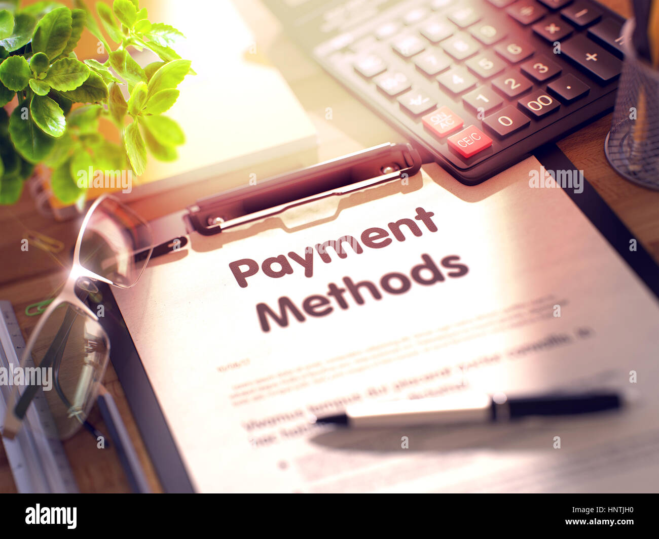 Payment Methods on Clipboard. 3D. Stock Photo