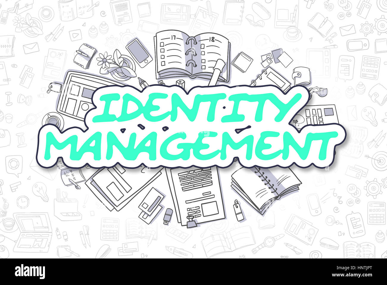 Identity Management - Doodle Green Text. Business Concept. Stock Photo
