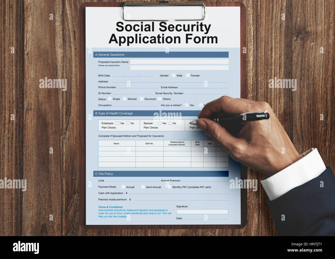 Social Security Application Form Insurance Pension Concept Stock Photo