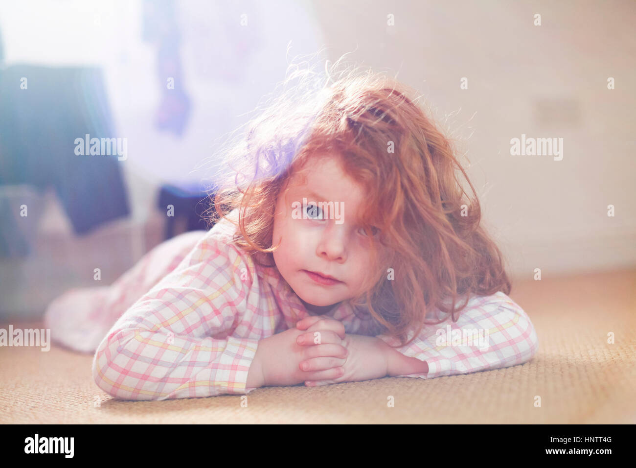 4 Year Old Girl in the morning Stock Photo