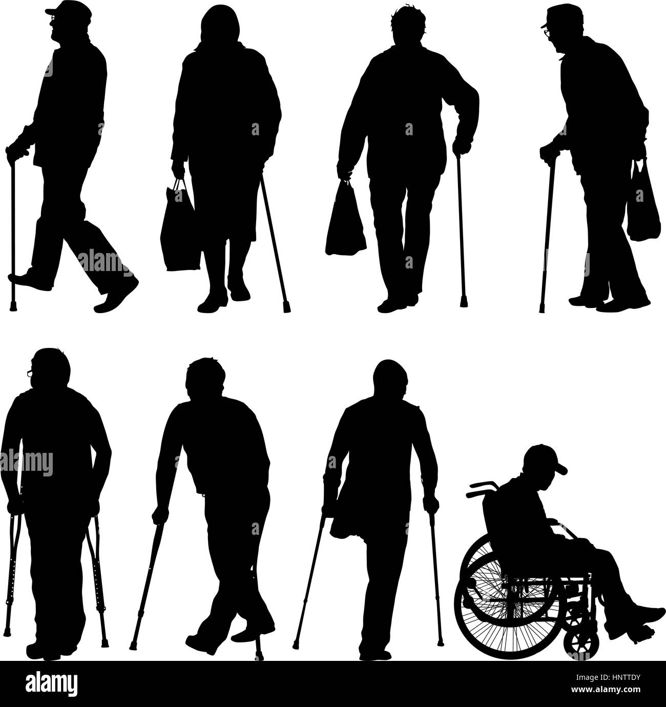 Set ilhouette of disabled people on a white background. Vector illustration Stock Vector