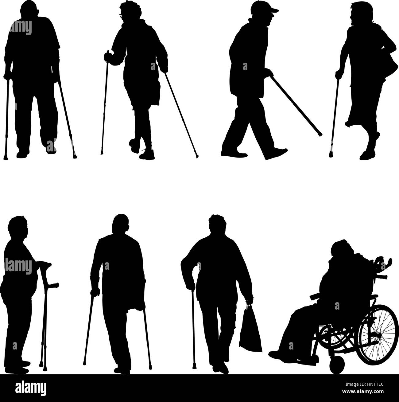 Set ilhouette of disabled people on a white background. Vector ...