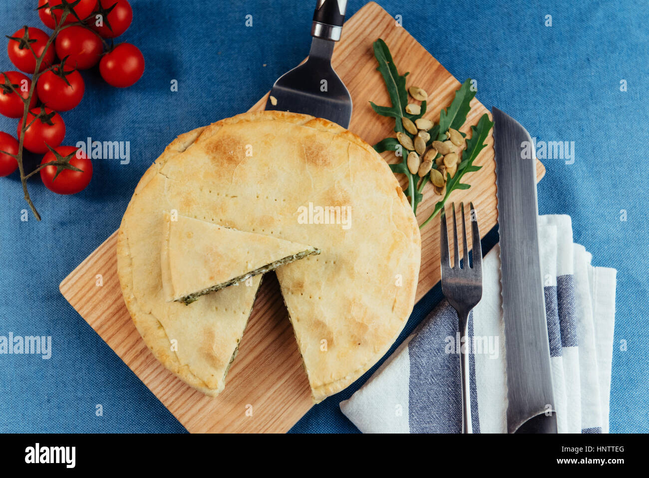 Traditional Greek spinach pie with puff pastry Stock Photo - Alamy