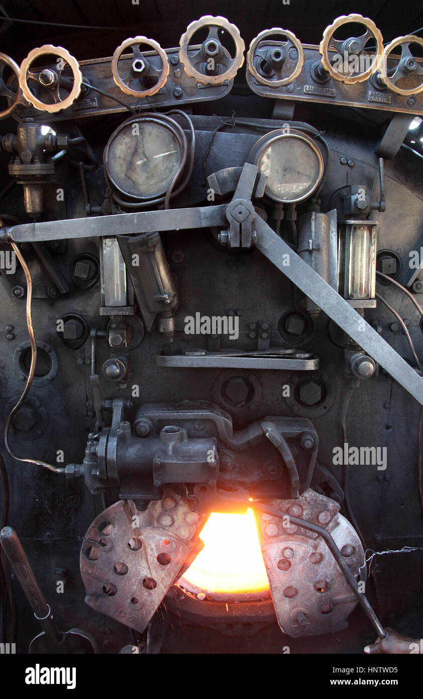 Firebox of a steam train at Victoria Falls in Africa Stock Photo