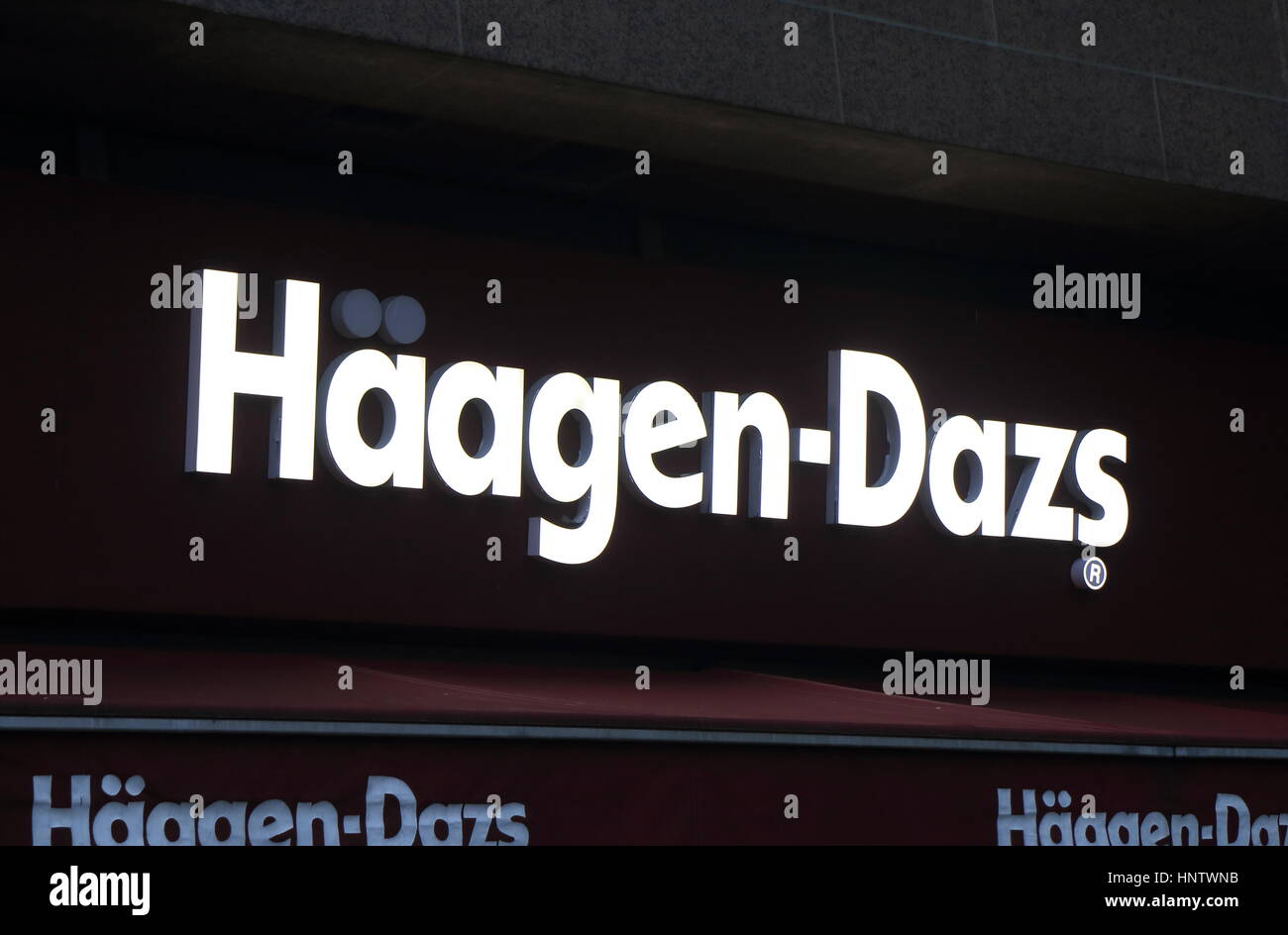 Haagen Dazs. Haagen Dazs is an ice cream brand established by Reuben and Rose Mattus in New York in 1961. Stock Photo