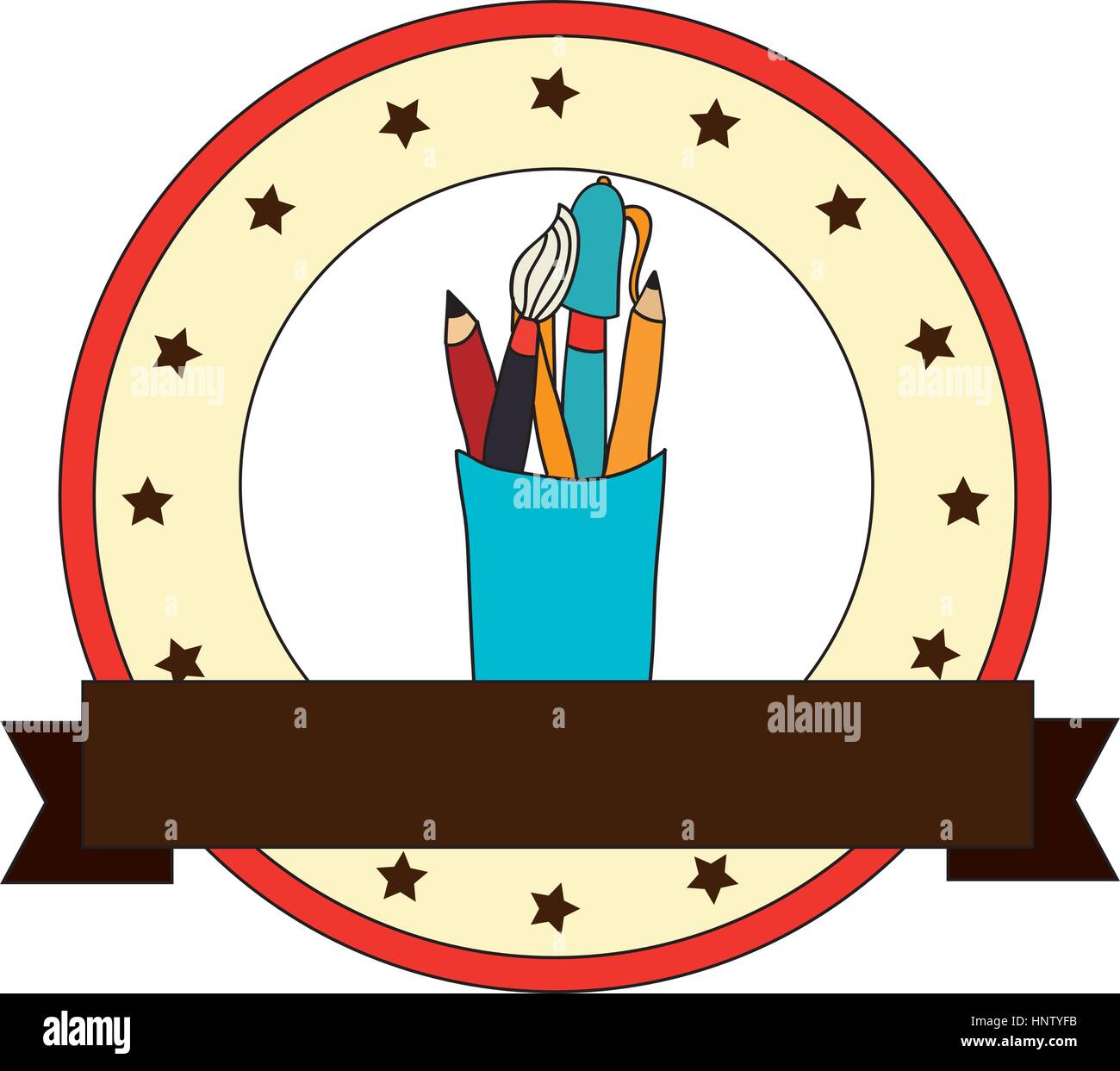 circular border with starts and elements art with ribbon vector