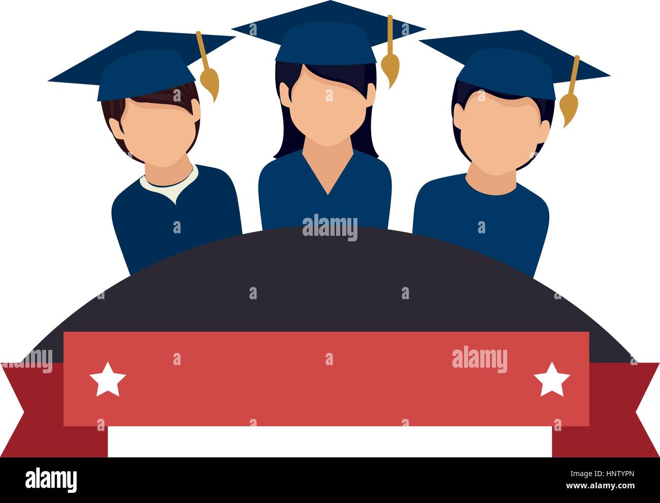 colorful emblem with ribbon and students graduates vector illustration ...
