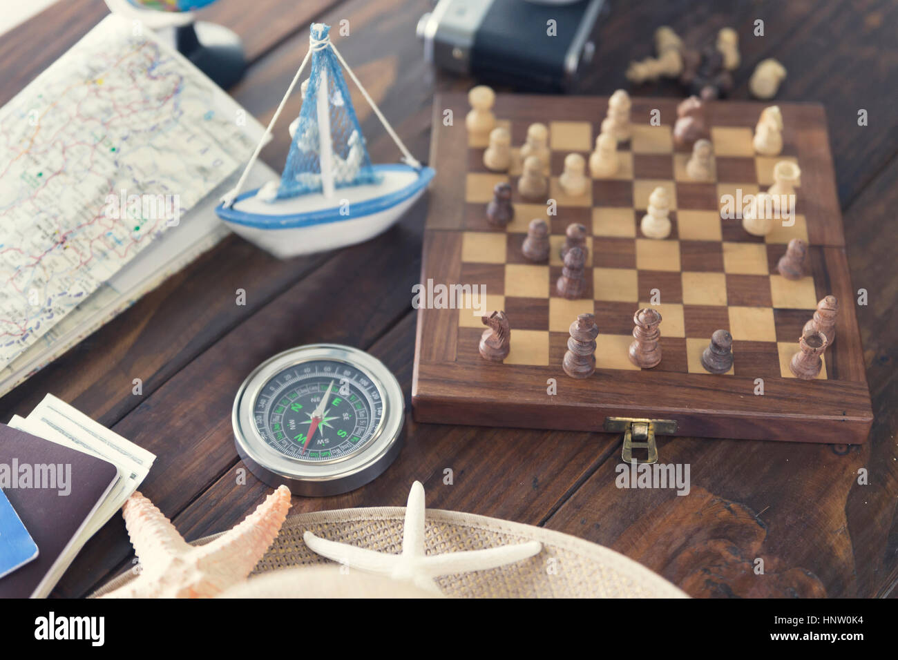 Chess Navigation Compass On Chessboard Concept Stock Photo