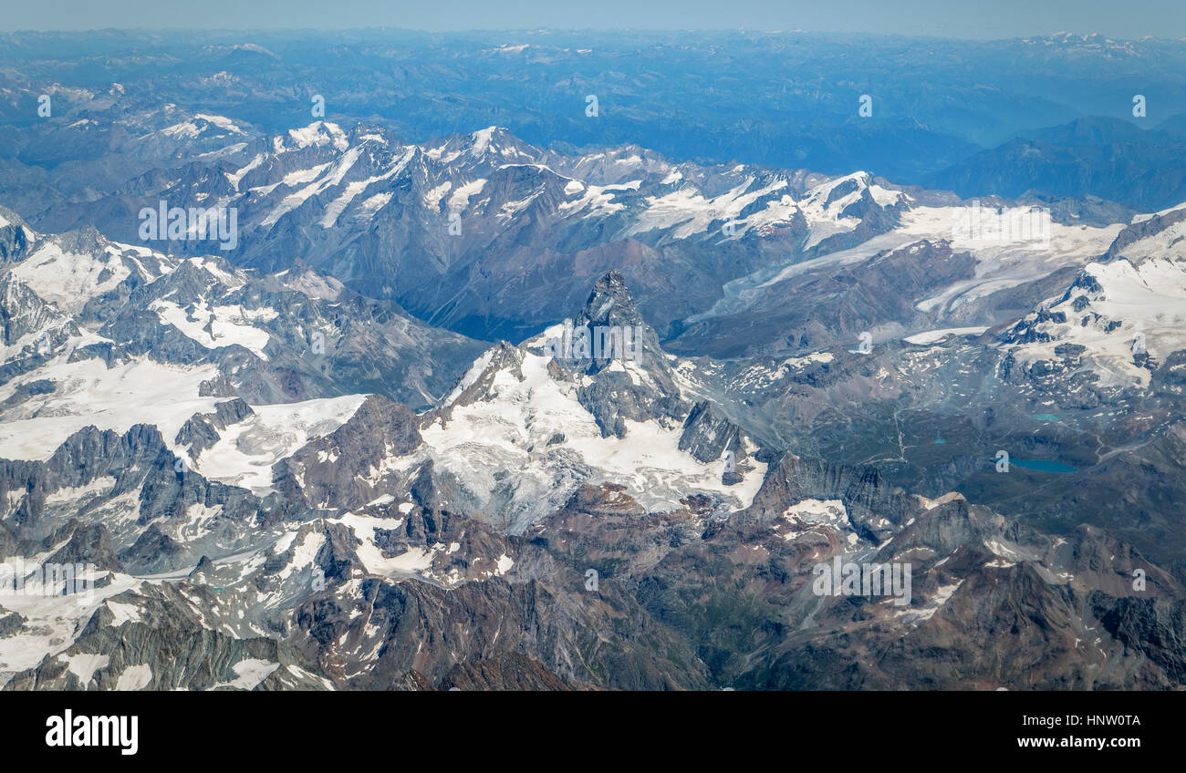Aerial view of snowy mountain landscape Stock Photo - Alamy