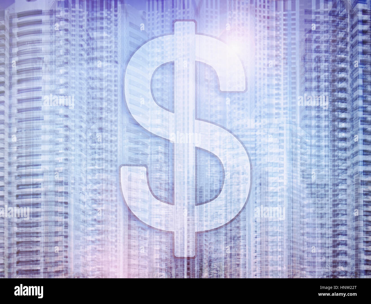 Dollar sign on highrise buildings Stock Photo