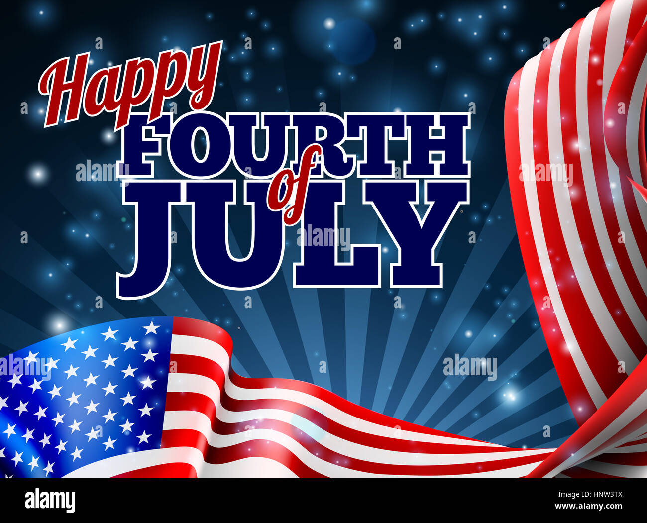 A Fourth of July Independence Day background with an American Flag border design Stock Photo