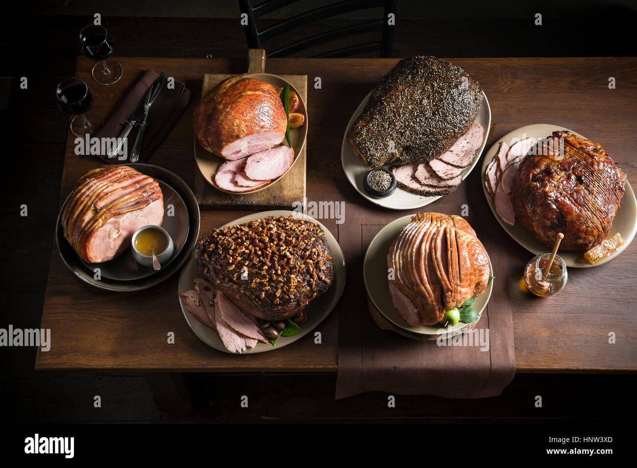 Buffet of variety of meat on table Stock Photo Alamy