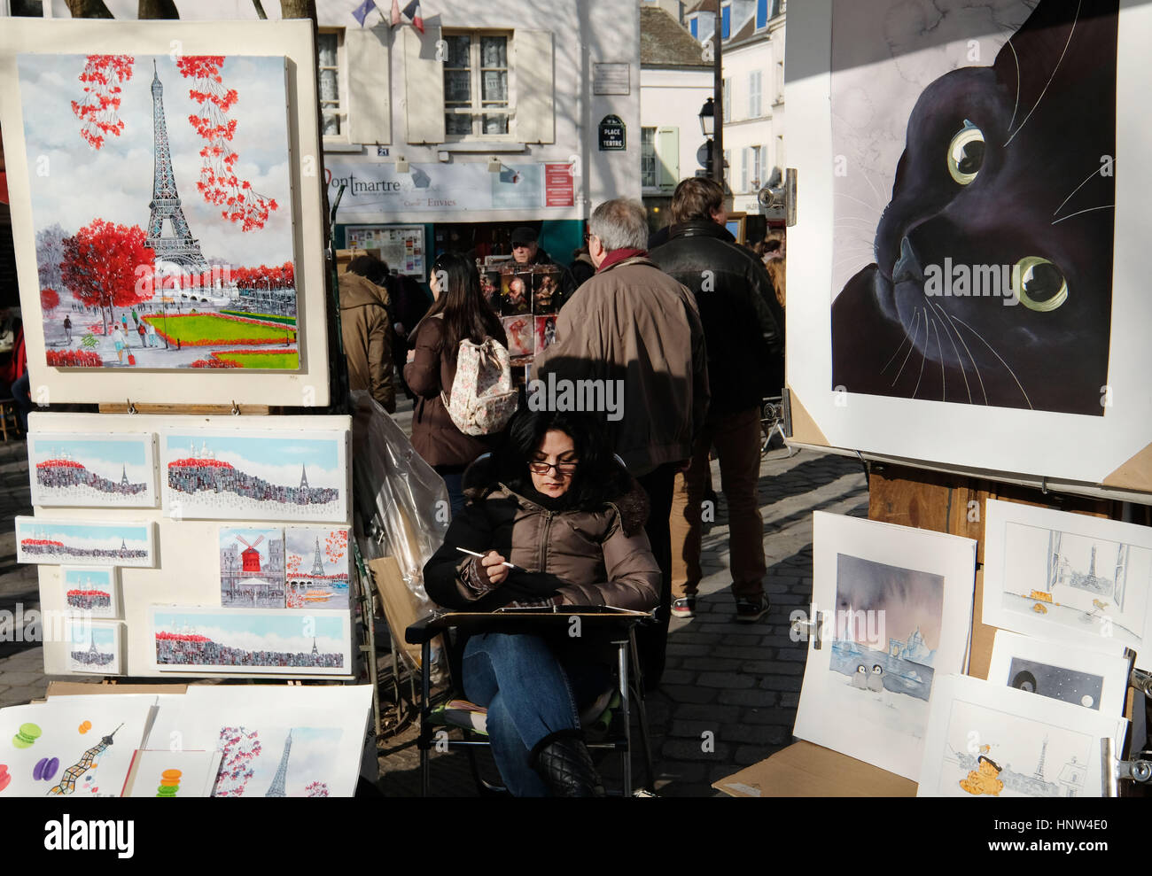 Artists and tourists in the Place du Tertre, Montmartre, Paris, France, Europe Stock Photo