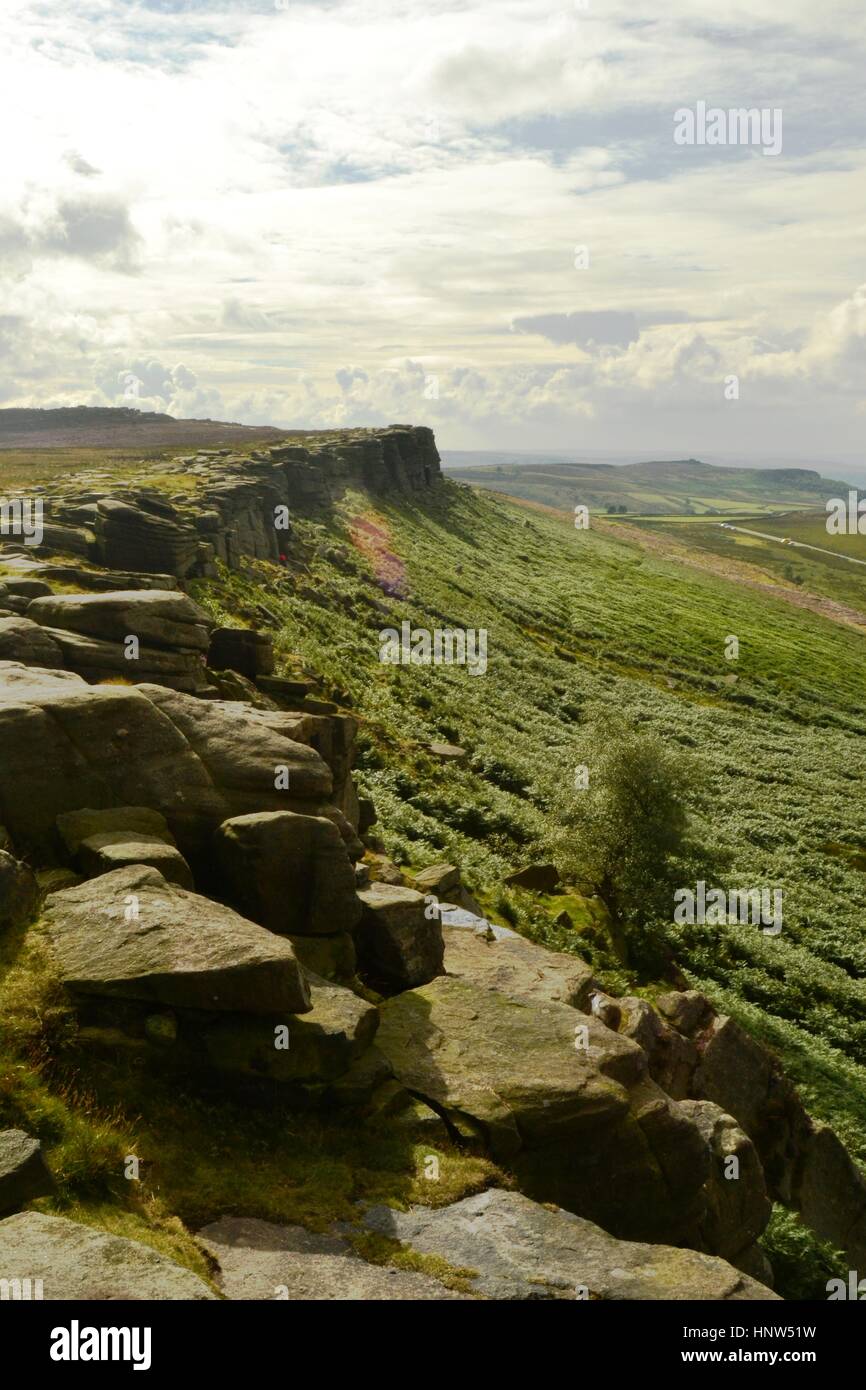 View along Stanage Edge in the Peak District, England Stock Photo