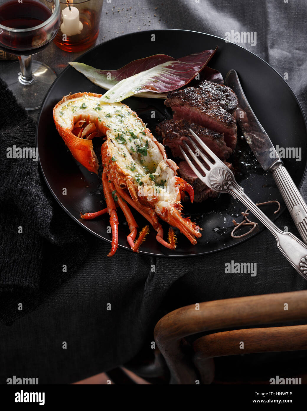 Lobster steak surf turf close up hires stock photography and images