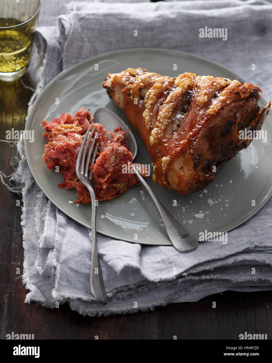 Roast pork hock on plate, close-up Stock Photo