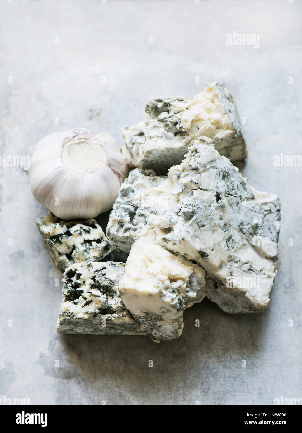 Garlic, blue cheese Stock Photo