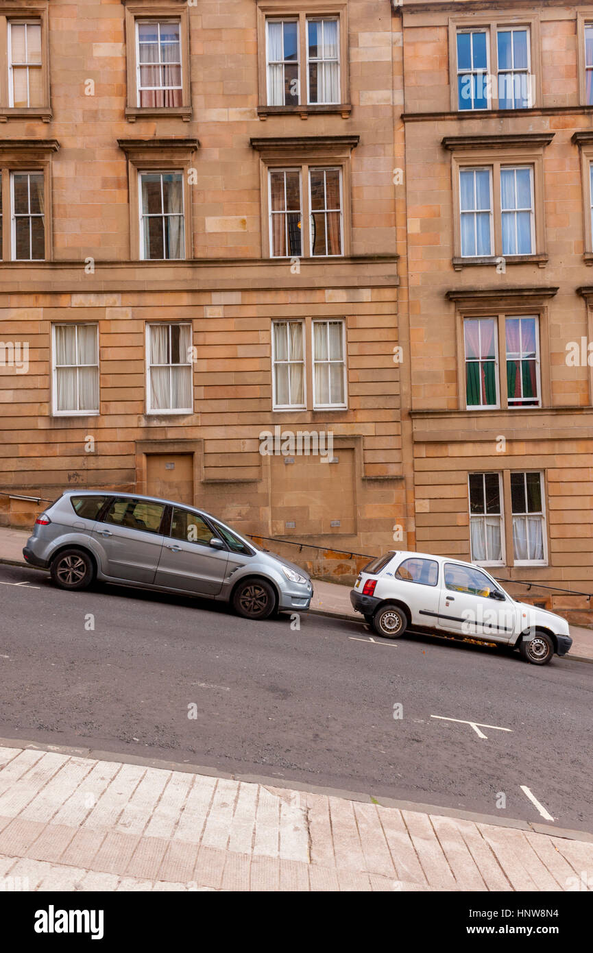 Car parked on the steep hill on Dalhousie st in Garnet hill glasgow Stock Photo