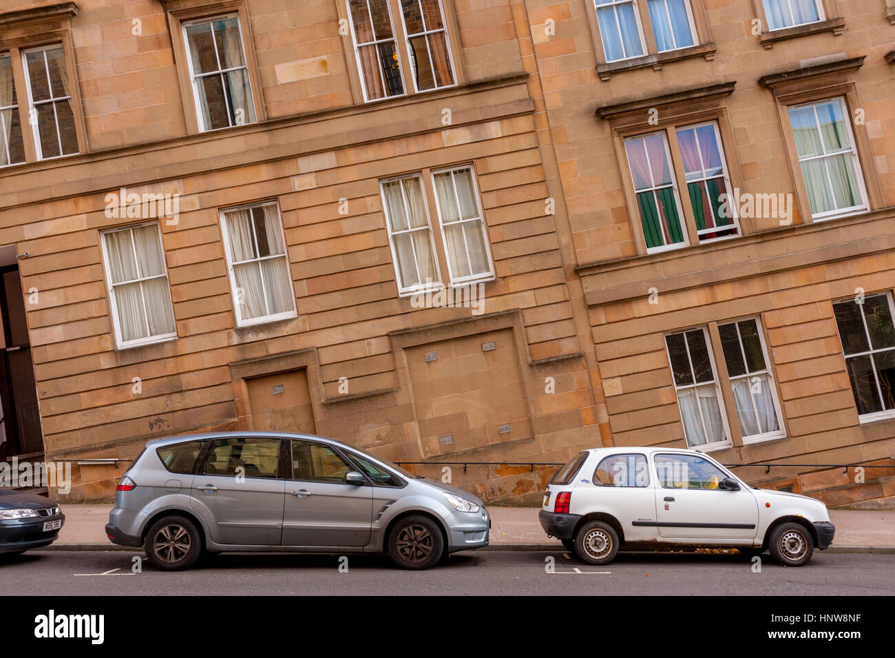 Car parked on the steep hill on Dalhousie st in Garnet hill glasgow Stock Photo